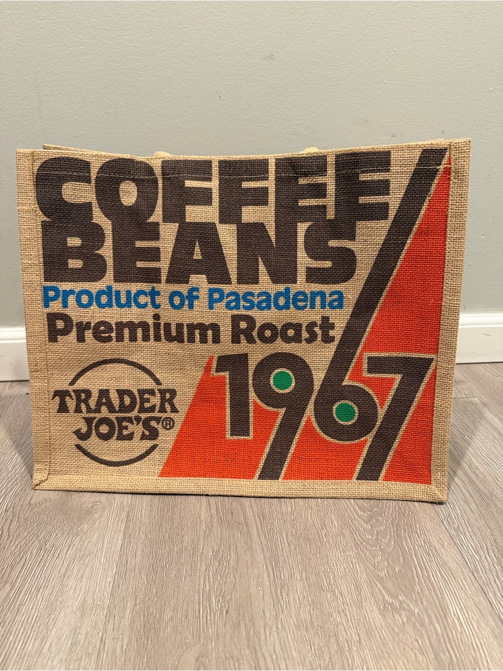 Trader Joe's Jute Grocery Tote Bag - Coffee Beans 1967 - Natural